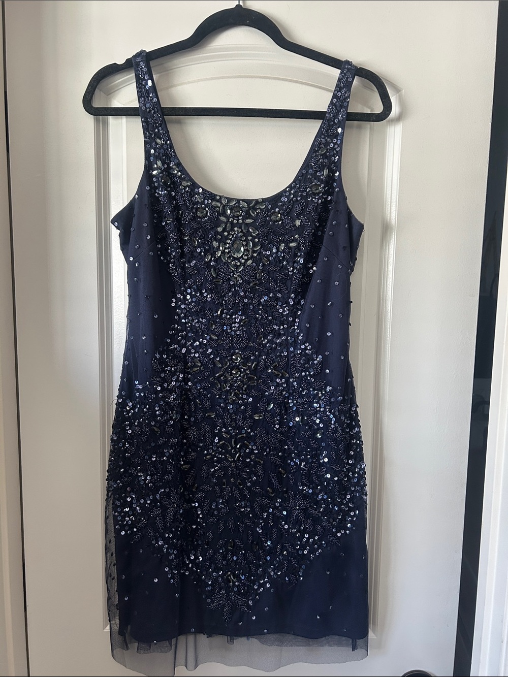 Adrianna Papell Navy Beaded Sleeveless Mini Dress